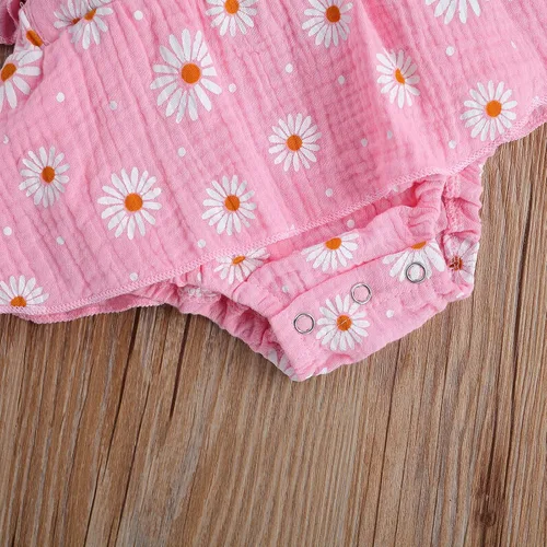 Vista 6 de Mameluco para bebé recién nacido, con margaritas, ropa ajustable con volantes de una pieza, overol de verano para bebé