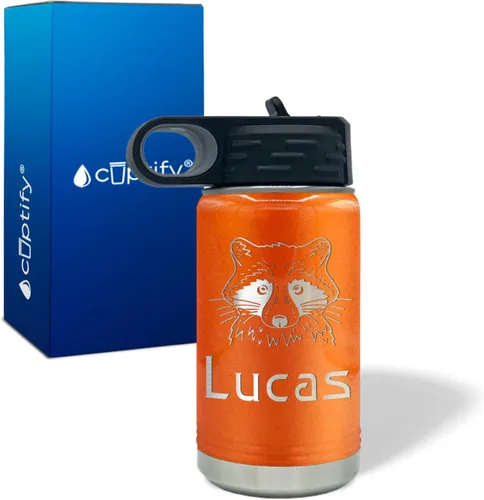 Vista 10 de Botella de agua para niños personalizada con nombre en botella de agua aislada con anillo verde mate de 12 onzas