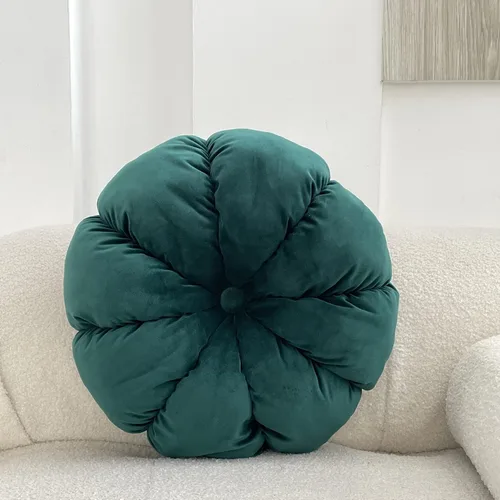 Vista 9 de MOJUN Cojín de terciopelo redondo, plisado, relleno, cojín decorativo para el hogar para sofá, silla, cama, automóvil, suelo (azul, 14 pulgadas)