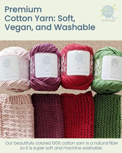 Vista 5 de mindfulknits - Kit de tejido de toalla para principiantes - Incluye hilo de tejer 100% algodón + agujas de tejer circulares y aguja de hilo