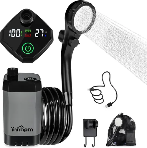Vista 9 de innhom Ducha portátil para campamento, ducha al aire libre, bomba de ducha de campamento, eléctrica recargable portátil, alimentado por batería