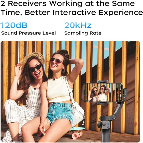 Vista 7 de Estabilizador de cardán CM8 para iPhone Android con rastreador de IA y soporte de trípode largo ajustable de 6.3 pies y micrófono inalámbrico