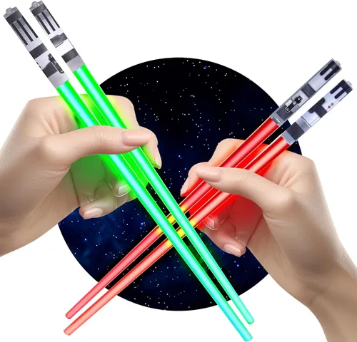 Vista 12 de Palillos de sable de luz con luz LED - Sables de luz brillantes de Star Wars, palillos reutilizables para sushi, juego de palillos con luz LED de 1