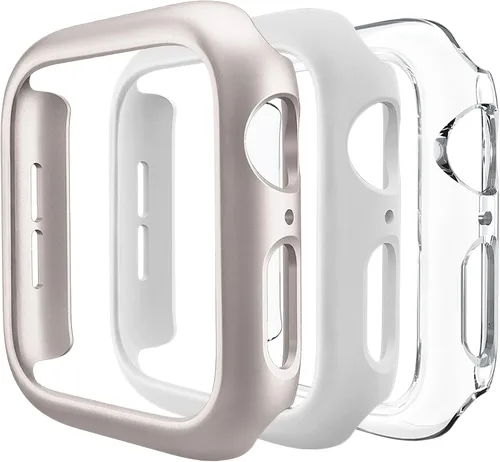 Vista 10 de Paquete de 3 fundas compatibles con Apple Watch de 1.732 pulgadas Series 6/5/4/SE, carcasa rígida de PC parachoques marco