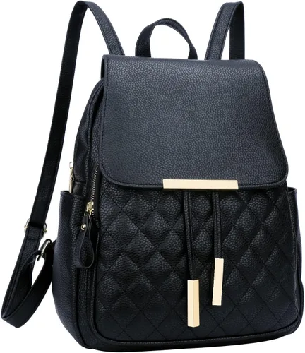 Vista 28 de KKXIU - Mochila de cuero de moda para mujeres y damas, bolsa de viaje y para el día, con correa para los hombros, A-Negro, Mediana, Mochila