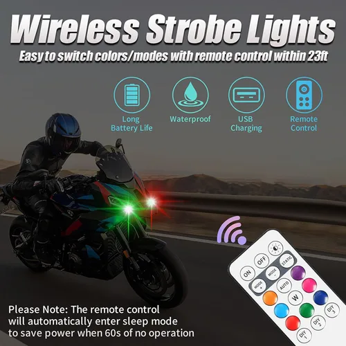 Vista 7 de 4 luces estroboscópicas LED inalámbricas, luces LED inalámbricas para automóvil con control remoto, 8 colores, carga USB, IP65, impermeable