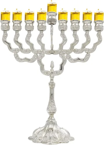 Vista 30 de Majestic Giftware Menorá de Janucá chapada en plata con diseño de cuentas (MN-HA123) Compatible con velas estándar de Janucá Calidad duradera