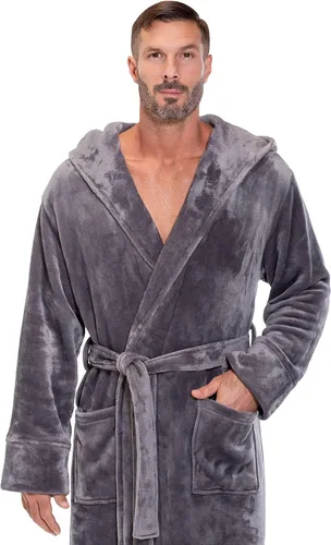 Vista 4 de Turquaz Plush Robes For Men, Soft Fuzzy Hooded Mens Bathrobes, Long Comfy Robe For Men