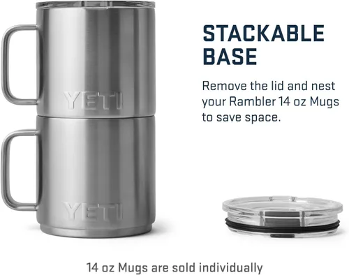 Vista 2 de YETI Rambler - Taza apilable de 14 onzas, aislada al vacío, acero inoxidable con tapa MagSlider, acero inoxidable