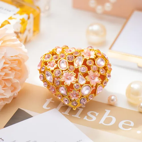 Vista 5 de QIFU Caja de baratija esmaltada en forma de corazón adorable rosa, joyero único para mostrar el anillo, pendiente