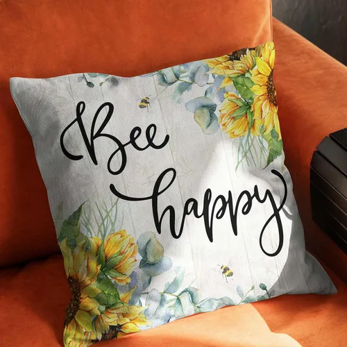 Vista 2 de Bee Happy - Funda de almohada de girasol de 18 x 18 pulgadas, fundas de almohada decorativas para primavera y verano con miel de abeja dulce
