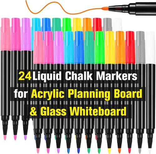 Vista 10 de Marcadores de tiza líquida para tablero de notas de dibujo LED, tablero de planificación de calendario acrílico, pizarra blanca de borrado en seco