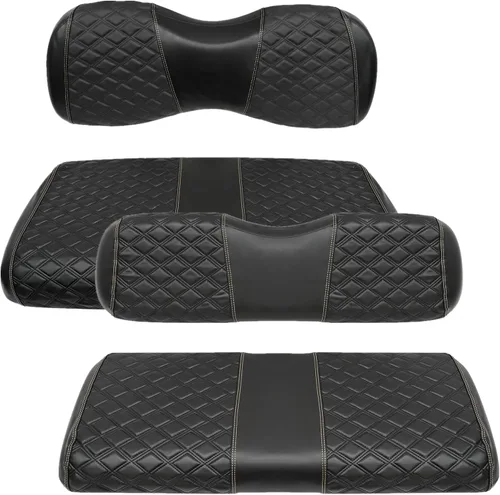 Vista 14 de Fundas de Asiento de Carrito de Golf Delanteras y Traseras Impermeables y Resistentes al Sol de Cuero Vinílico de Grado Marino Accesorios de Negro