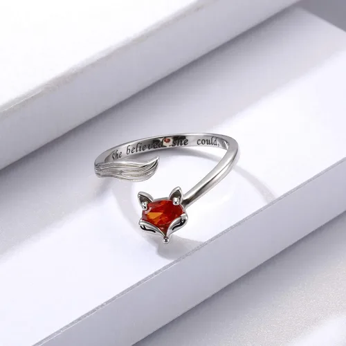 Vista 4 de Sterling Silver Fox Jewelry for Women - Inspirational Adjustable Animal Wrap Ring Stud Earrings Graduation Jewelry Gift for Teen Girls