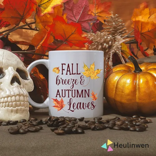 Vista 5 de Taza de café otoñal con brisa de otoño y hojas de otoño, taza de café de calabaza, decoración única de otoño, decoración de calabaza, Acción