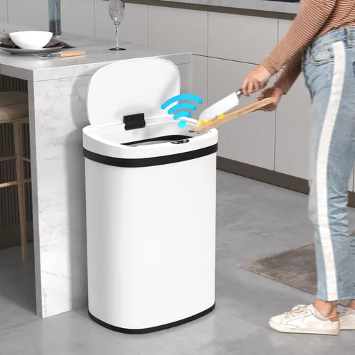 Vista 11 de Bote de basura automático de 50 l/13 galones para el hogar y la cocina, cubo de basura grande de acero inoxidable con sensor de movimiento