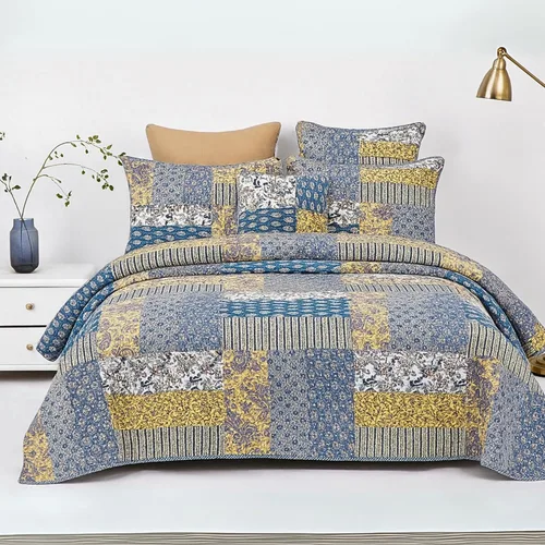 Vista 5 de DaDa Bedding Honey Cove - Colcha de retazos florales – Juego de colcha reversible acolchada de algodón con estampado de cachemira para jardín, casa