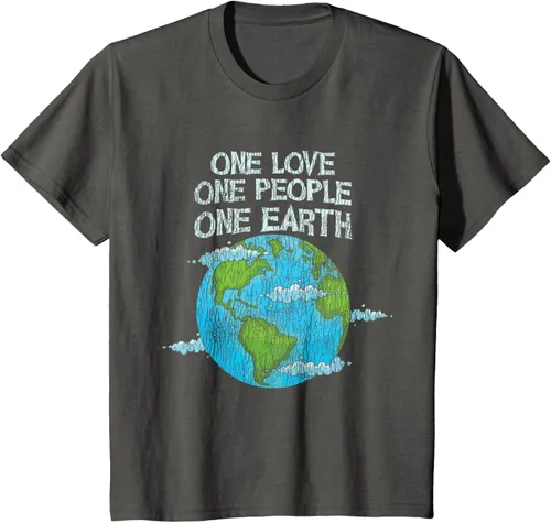 Vista 35 de Vintage One Love One People Planet Cambio climático Día de la Tierra Camiseta Negro
