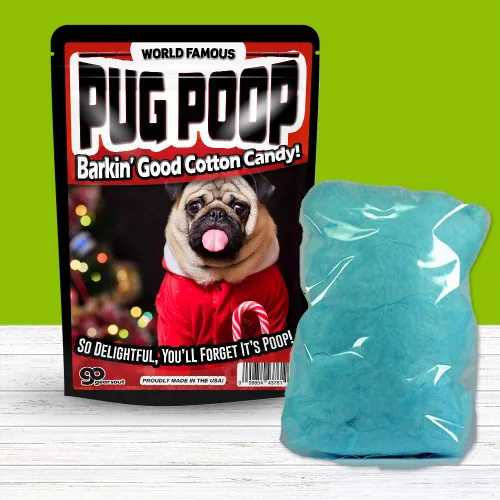 Vista 4 de Pug Poop - Calcetines de algodón de azúcar para adultos, divertidos caramelos navideños, bromas novedosas, bromas de Navidad, algodón azul, sin