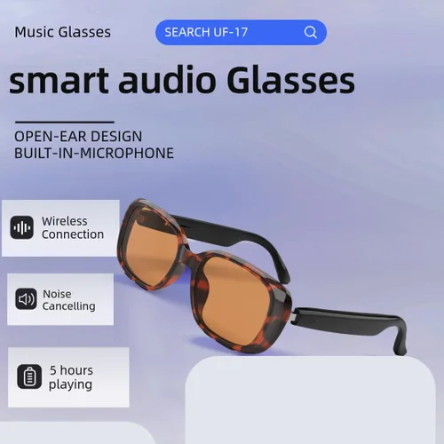 Vista 2 de Gafas de sol inteligentes con audio Bluetooth con altavoces, protección UV400, lentes de bloqueo de luz azul para hombres y mujeres Uf-17