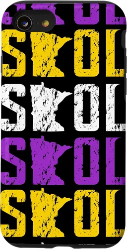 Vista 18 de Funda para iPhone 13 Pro Max SKOL envejecido vikingo vintage morado y amarillo sobre negro