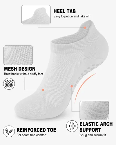 Vista 2 de 6 pares de calcetines de agarre de pilates para mujer, calcetines atléticos antideslizantes para yoga, barre, ballet, descalzo, entrenamiento