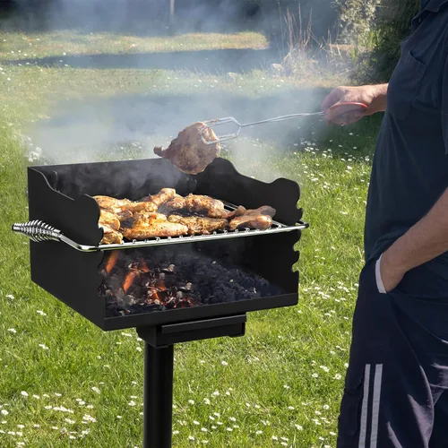 Vista 6 de Stanbroil Barbacoa de carbón para exteriores, parrilla de barbacoa de acero resistente con rejilla de cocina de acero inoxidable y poste sobre/bajo