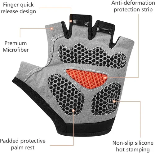 Vista 4 de Accmor Guantes de ciclismo para hombres y mujeres, guantes de bicicleta de medio dedo, guantes de bicicleta MTB, guantes antideslizantes que