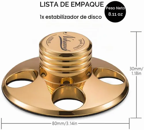 Vista 4 de Nobsound STB-01 LP - Tocadiscos de vinilo Estabilizador de disco de metal, peso récord HiFi (dorado)