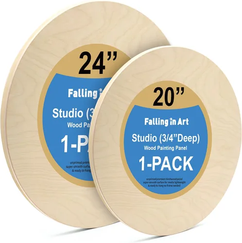Vista 15 de Falling in Art Kit de Paneles de Madera de Abedul Redondos Sin Terminar para Pintura, Lienzo de Madera Paquete de 2 de 6 Studio 3/4" de Profundidad