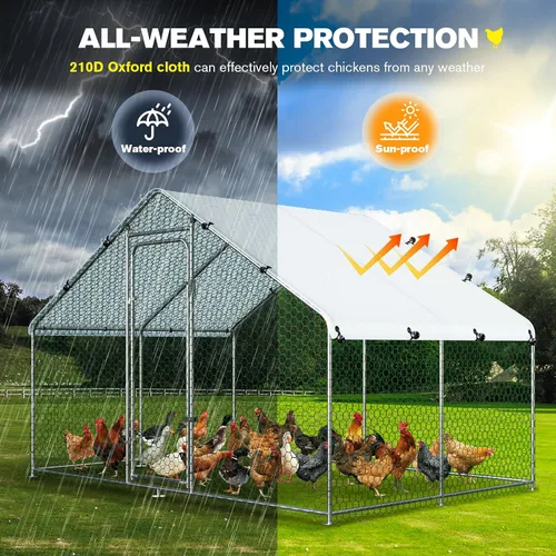 Vista 7 de Gallinero grande de metal con cubierta impermeable, para exteriores, patio trasero, granja, anti-UV, jaula en forma de espuela para aves, patos