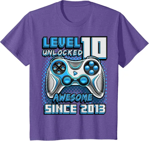 Vista 51 de Level 10 Unlocked Awesome 2013 Video Game 10th Birthday Boy T-Shirt, Negro