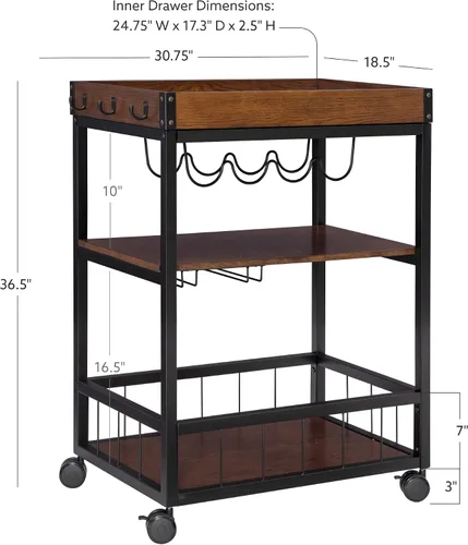 Vista 2 de Carrito de cocina portable Linon Austin., Madera, Negro