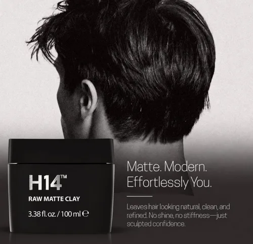 Vista 5 de H14 Arcilla mate cruda para hombres – Arcilla para el cabello fuerte y flexible con bentonita y caolín – Textura reutilizable, acabado mate
