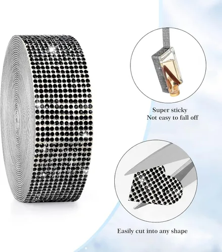 Vista 7 de 3 rollos de 8 m de cinta autoadhesiva de diamantes de imitación con cristal - Rollo de envoltura de pegatinas de diamantes brillantes DIY