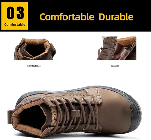 Vista 4 de NBUUNBU Botas de trabajo con punta de acero para hombres, zapatos de trabajo de seguridad, antideslizantes, resistentes a la abrasión