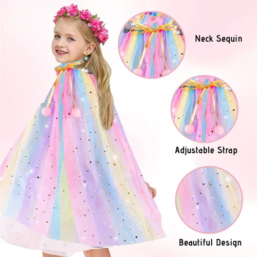 Vista 4 de kidzkube Vestido de princesa para niñas, ropa de capa de princesa con corona, vestidos de princesa para niña, regalo de cumpleaños de 3 a 8 años