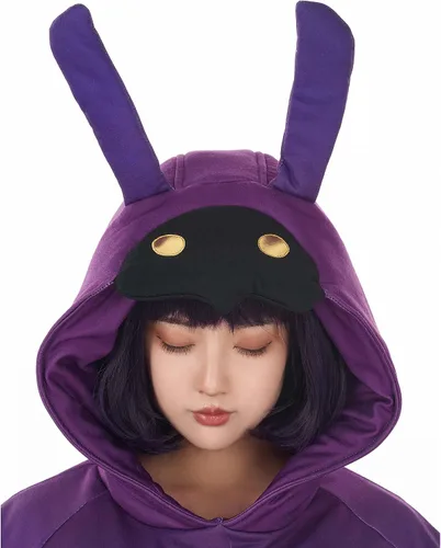 Vista 6 de Cosplay.fm Capa con capucha para mujer, color morado kawaii con capucha, juego de cosplay, capa de descanso, poncho