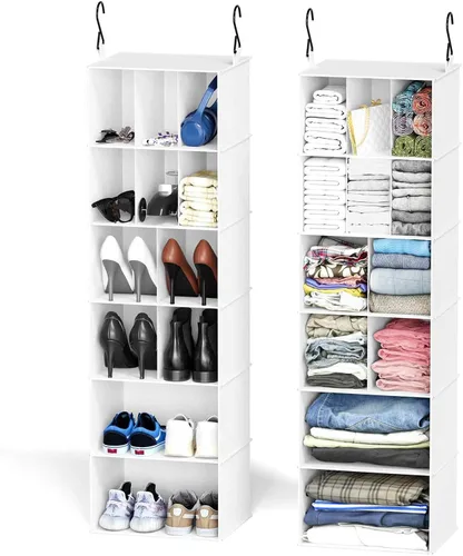 Vista 9 de SpaceAid Paquete de 2 Organizadores Colgantes de Armario y Almacenamiento con Divisores, 24 Compartimentos Estantes Colgantes para Zapatos para Beige