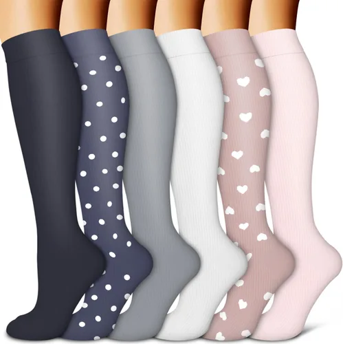 Vista 44 de Copper Compression Socks for Women & Men (6 pairs) - Best Support for Nurses, Running, Hiking, Recovery 01 Rayas Negras