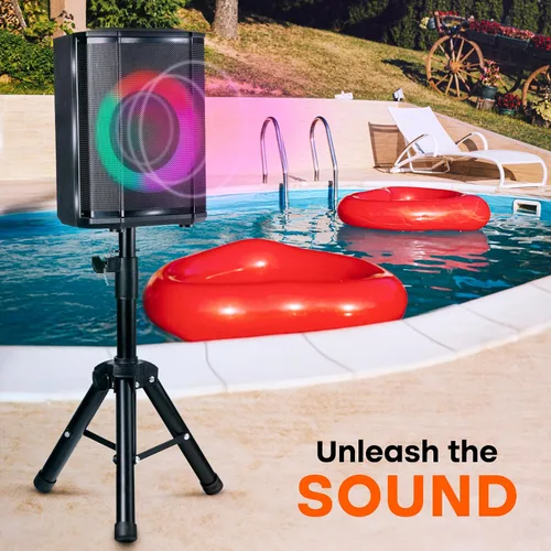 Vista 7 de Pyle Altavoz Bluetooth Portátil con Woofer de 8 Pulgadas, Función TWS, Entrada de Micrófono, USB/Micro SD/Radio FM, Luces de Anillo Coloridas, 120W
