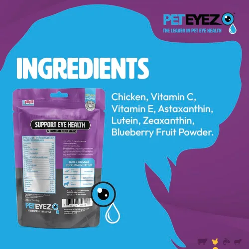 Vista 2 de PetEyez Golosinas vitamínicas para eliminar manchas de lágrimas para perros, apoya la salud ocular y reduce la picazón y la acumulación de manchas