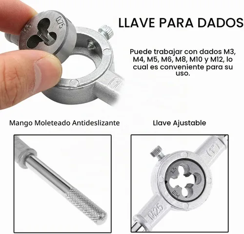 Vista 6 de JONMON Juego de 8 troqueles métricos, troquel de tornillo y soporte de llave ajustable con troqueles M3-M12, roscado y reenhebrado, corte