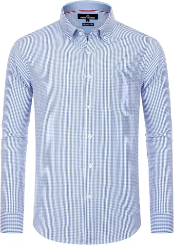 Vista 29 de Alimens & Gentle - Camisas a cuadros con botones para hombre, camisas de vestir de manga larga, de algodón, corte estándar Negro (Black Gingham)