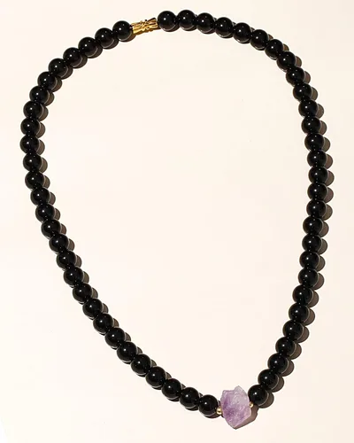 Vista 3 de Collar de cuentas de obsidianaamatista de cuarzo negro para mujeres y hombres, equilibrio, meditación, energía, cristal y piedras preciosas, Piedra