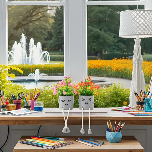 Vista 4 de 3 paquetes de lindas plantas falsas, plantas artificiales en maceta kawaii para mesa, escritorio, dormitorio, baño, oficina, estante, pared