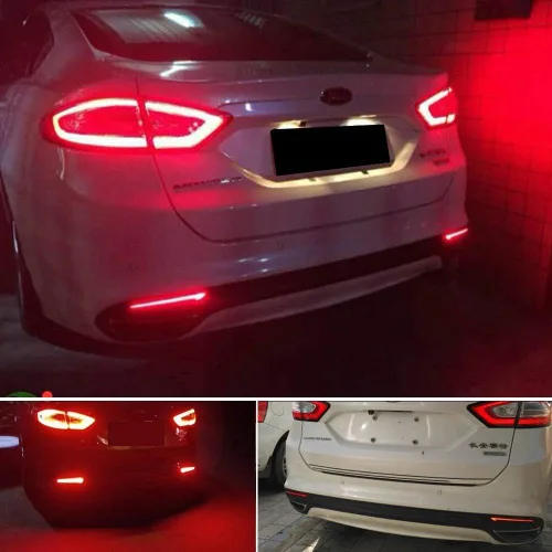 Vista 7 de Luces traseras de freno de señal de giro para parachoques trasero LED óptico 3D rojo para Ford Fusion Mondeo 2013 2014 2015 2016 2017 2018, 2