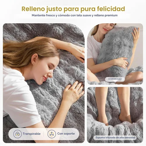 Vista 6 de MAXYOYO Puf gigante con almohada, silla convertible 3 en 1 Gris ceniza