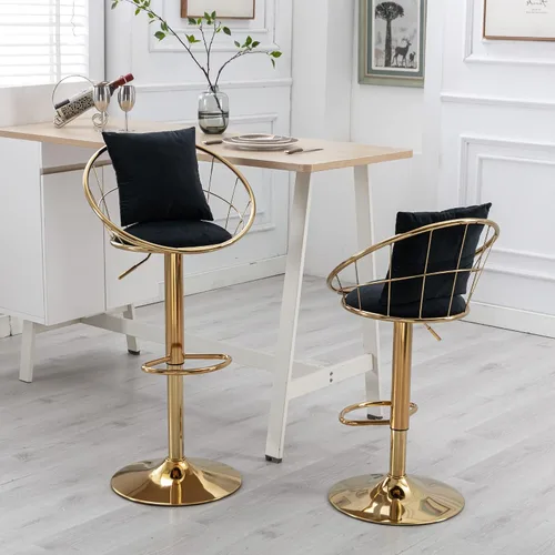 Vista 2 de Juego de 2 taburetes de bar giratorios de terciopelo, sillas de bar ajustables con respaldo y reposapiés, silla moderna para isla de cocina