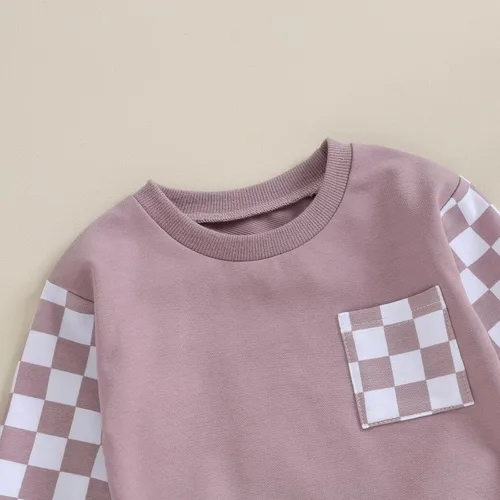 Vista 4 de Conjunto de 2 piezas para bebé niño y niña, sudadera de manga larga con bordado de letras, pantalones elásticos, conjunto de otoño